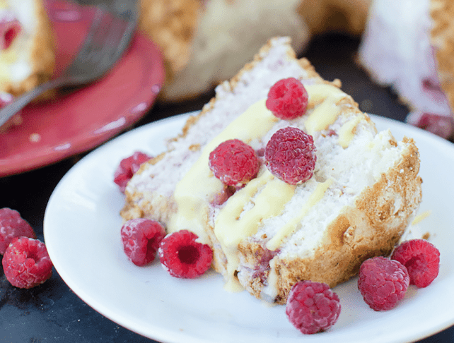 Angel Food Cake with raspberries
