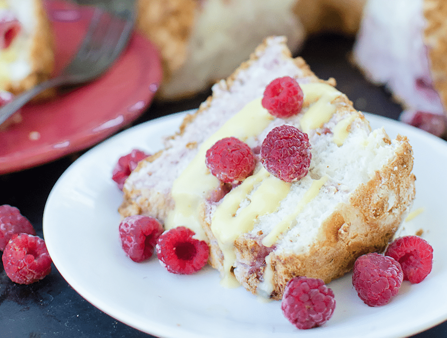 Angel Food Cake with raspberries