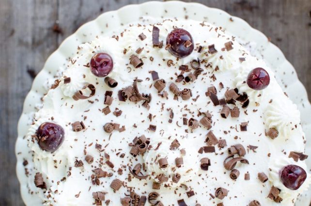 black forest cake overhead shot