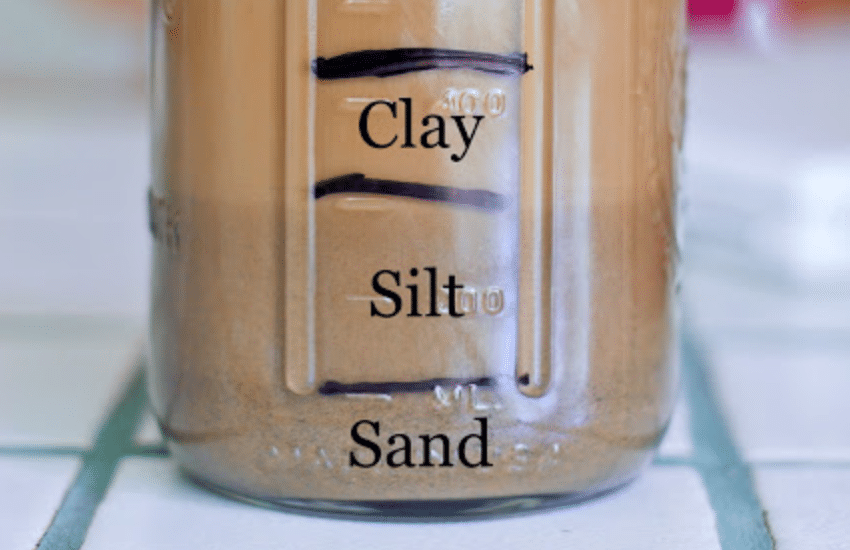 clay silt sand in glass jar