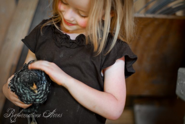 young girl looking down at something
