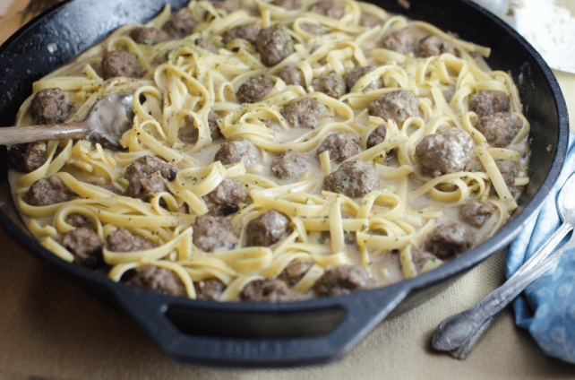 beef hot dish in cast iron skillet