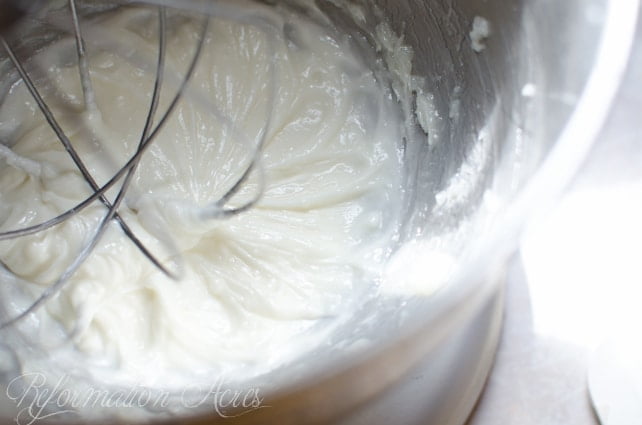 Whipping the Udder Butter inside the stainless bucket
