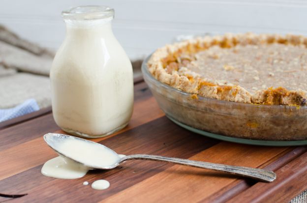 A jar of condensed milk and a pie