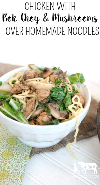 Chicken with Bok Choy and Mushrooms over Homemade Noodles