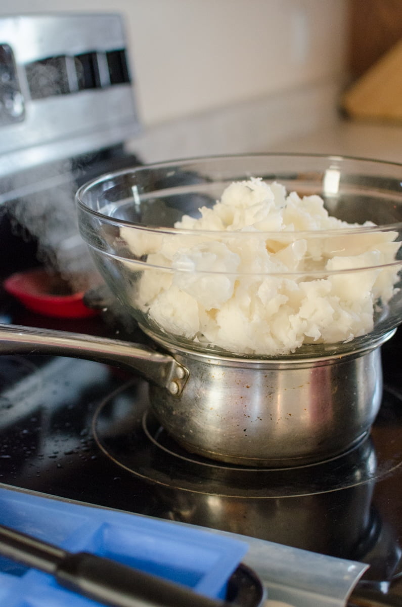 Melting the hard fats, tallow & coconut oil