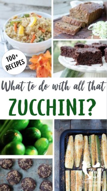 A collection of tested zucchini recipes including main dishes, side dishes, breads, breakfast, desserts, and ways to preserve zucchini.