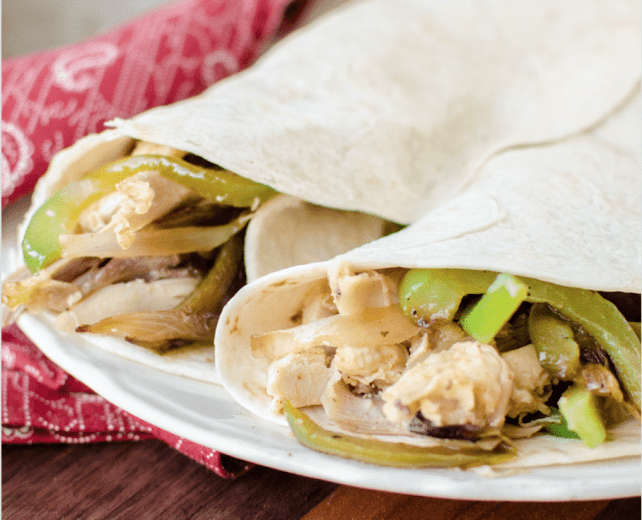 Chicken fajitas in sough dough tortillas