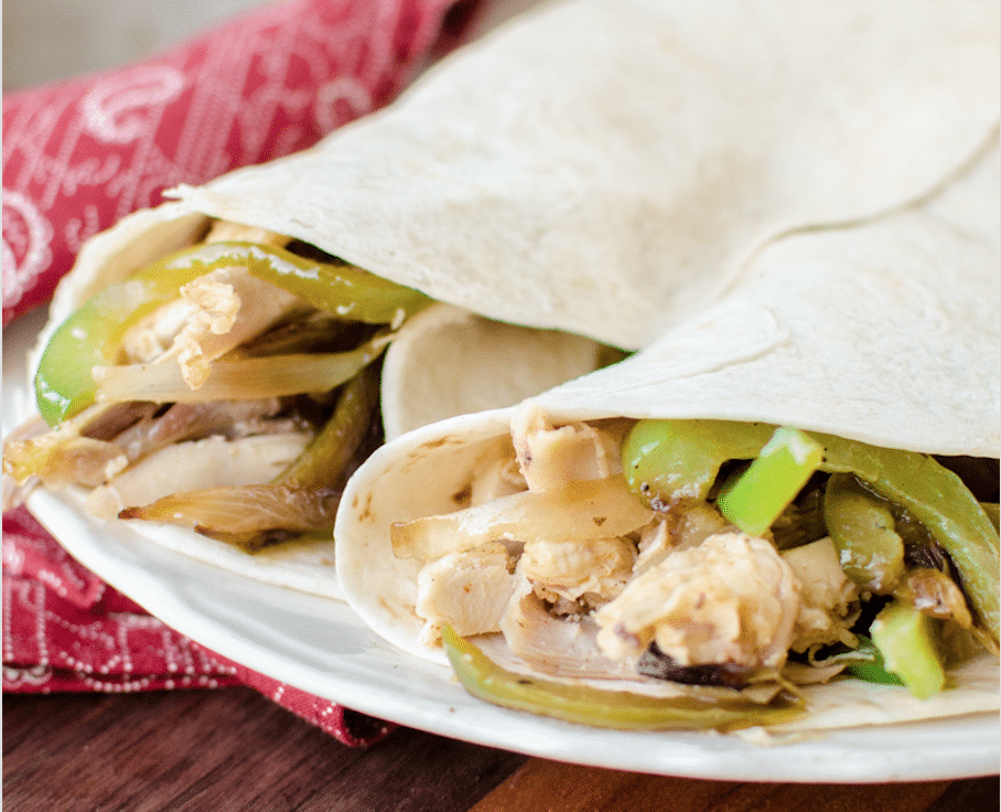 Chicken fajitas in sough dough tortillas