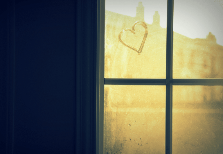 heart on window pane