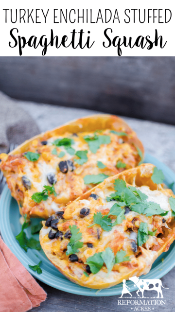Turkey Enchilada Stuffed Spaghetti Squash
