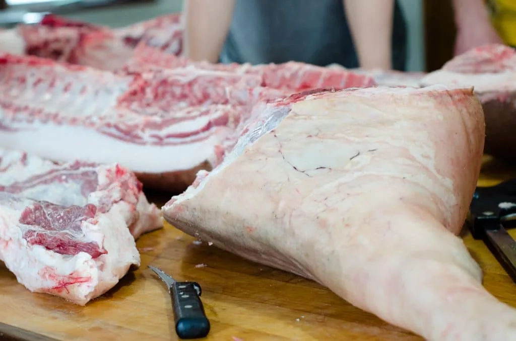 pork pig meat on counter in kitchen