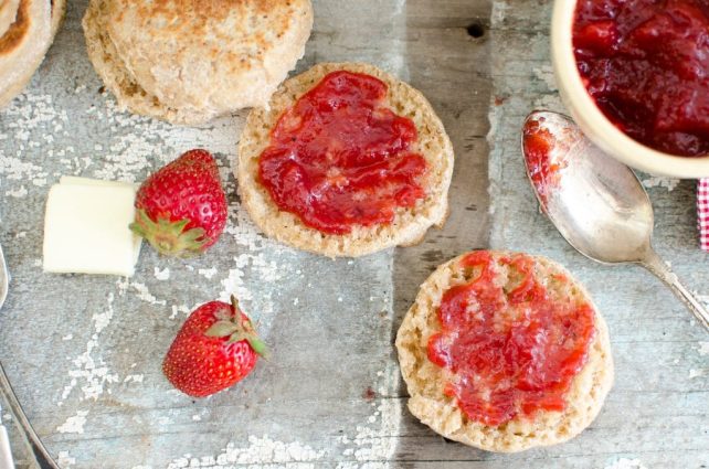 Sourdough English Muffins with Strawberry Ginger Jam from Traditionally Fermented Foods