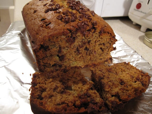 banana bread with chocolate toppings on top