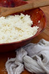 Ricotta cheese in a brown bowl
