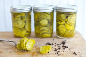 Pickled-Sweet-Cucumber-Slices- and fork full of pickles