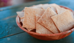 Sourdough crackers Sourdough crackers in a brown bowl