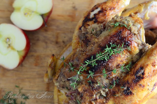 Roasted Chicken with Caramelized Onion and Apple Honey Stuffing