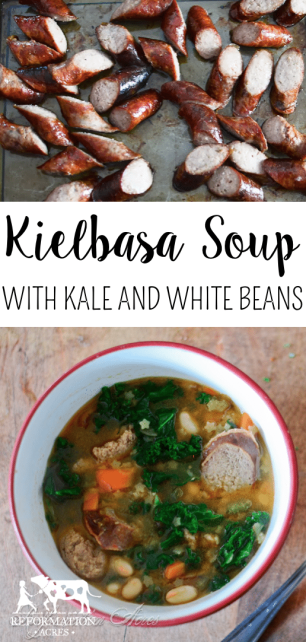 Want to know an amazing way to give your soup a quick flavor burst? Turn it into Kielbasa Soup! It's incredible that in about an hour you can take some Smoked Kielbasa, Kale, White Beans, and a few herbs and vegetables and turn it into so much scratch-made goodness!