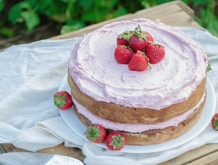 strawberry chamomile cake strawberries on top
