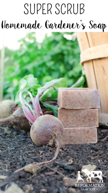 Learn how to make a DIY cold-process Super Scrub Gardener's Soap recipe loaded full of natural exfoliants to scrub clean even the most stubborn of messes.