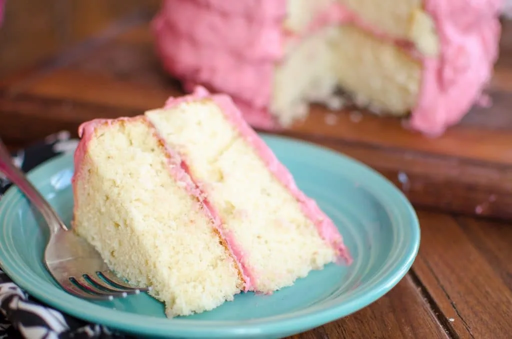 CAKE (1 of 1) white piece on plate pink frosting