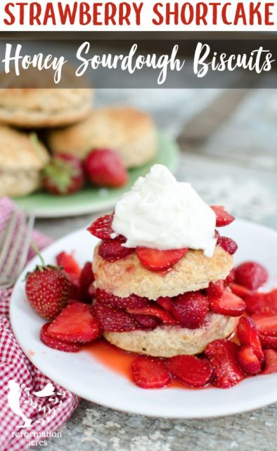 STRAWBERRY SHORTCAKE WITH HONEY SOURDOUGH BISCUITS- Strawberries and honey are a great pair and this honey-flavored sourdough biscuit recipe makes the perfect strawberry shortcake.