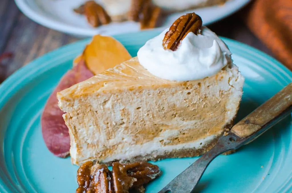 Pumpkin Swirl Cheesecake pie shaped piece