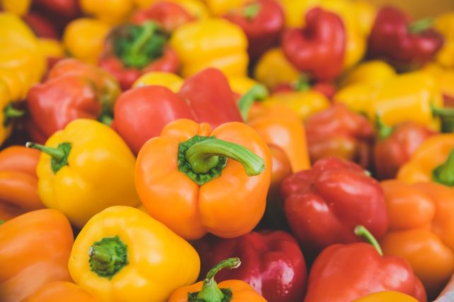 yellow, red, orange pepper