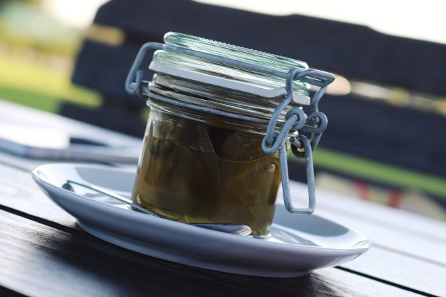 A jar of pickled jalapenos