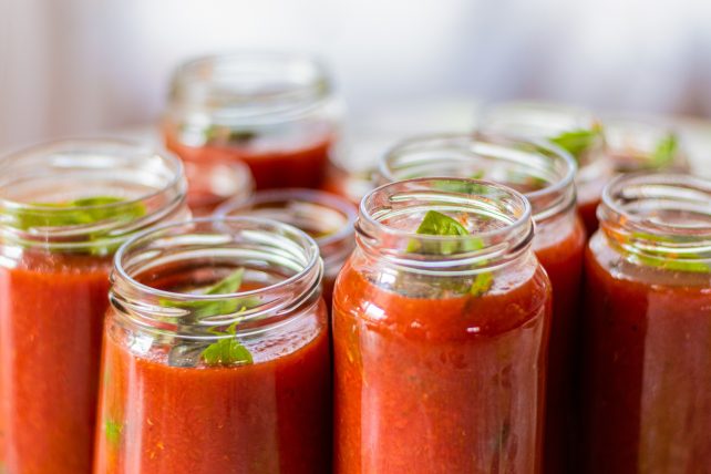 Jars of marinara sauce, which is one of most popular easy canning recipes