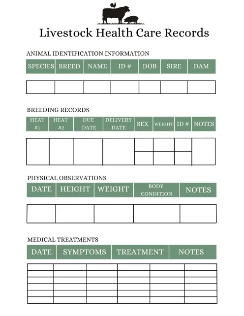 livestock health record sheet