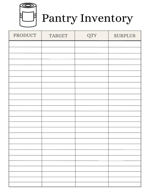 pantry inventory sheet