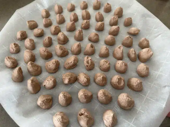 frozen chocolate protein Ice cream drops on a tray